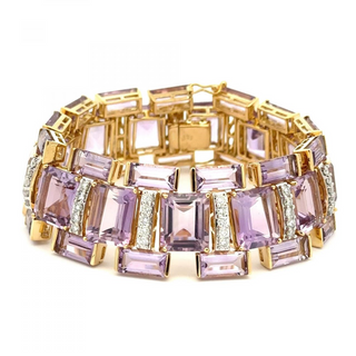 Vintage 1990s 18K Gold Amethyst Bracelet with Diamonds