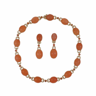 Estate 18K Gold Peach Moonstone Suite with Orange Sapphires and Diamonds