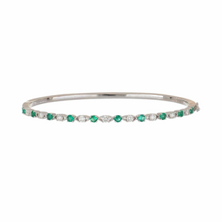 Tenenbaum 18K White Gold Emerald Bangle Bracelet with Diamonds