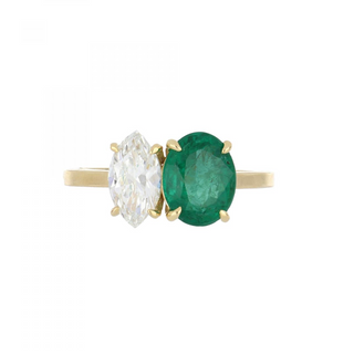 Tenenbaum Emerald and Diamond Twin Stone Ring