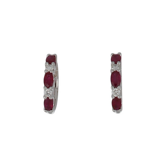 18K White Gold Ruby Hoop Earrings with Diamonds
