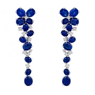 18K White Gold Sapphire and Diamond Flower Cascade Earrings
