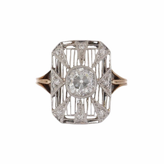 Edwardian Old European-Cut Diamond Openwork Plaque Ring