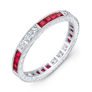 Tenenbaum 18K White Gold Ruby Band with Diamonds