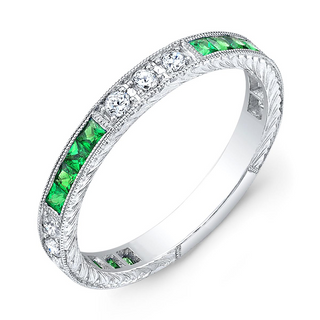 Vintage/Estate 18K White Gold Tsavorite Garnet and Diamond Band