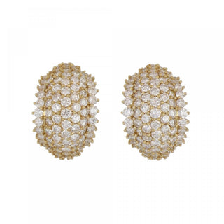 Vintage 18K Gold Diamond Dome Hoop Earrings