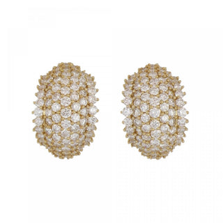 Vintage 18K Gold Diamond Dome Hoop Earrings