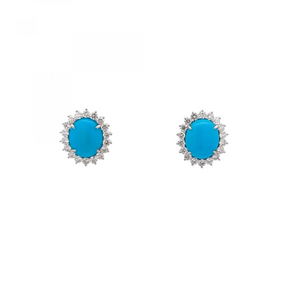 Maharaja 18K White Gold Turquoise and Diamond Stud Earrings