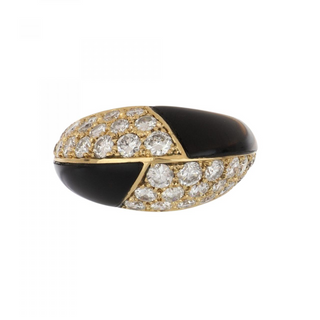 Vintage Mauboussin 18K Gold Onyx & Diamond Geometric Ring