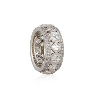 Estate Platinum Asscher and Round Cut Diamond Eternity Band
