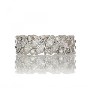 Vintage 1970 Platinum Marquise and Round Cut Diamond Eternity Band