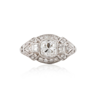 Art Deco GIA 1.30 Carat Cushion-Cut Diamond Engagement Ring