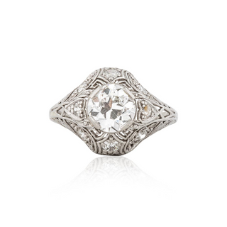 Art Deco GIA 1.39 Carat Old European-Cut Diamond Filigree Engagement Ring