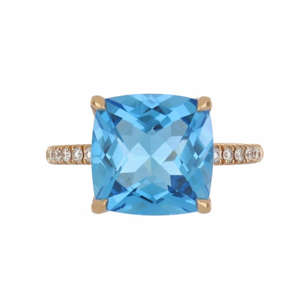 Lisa Nik 18K Rose Gold Blue Topaz Cocktail Ring with Diamonds ...