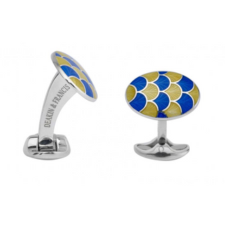 Deakin & Francis Sterling Silver Scalloped Pattern Enamel Cufflinks