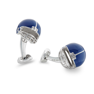 Deakin & Francis Sterling Silver & Blue Enamel Football Helmet Cufflinks