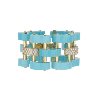 Aletto Brothers 18K Gold Turquoise Bridge and Diamond Link Bracelet