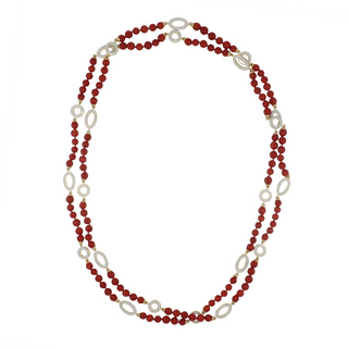 Aletto Brothers 18K Gold Coral Bead and White Enamel Necklace