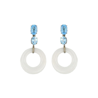 Blue Topaz and Quartzite Drop Earrings in 18K Blackened Gold