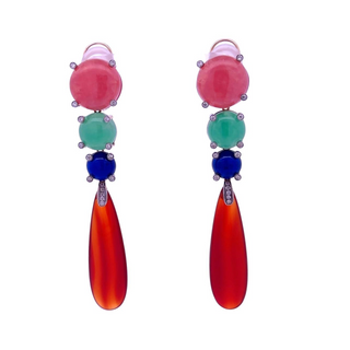 Tenenbaum Rhodocrosite, Crysoprase, Lapis and Agate Drop Earrings