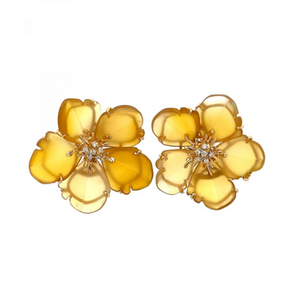 Tenenbaum 18K Gold Yellow Agate Flower Earrings with Diamonds