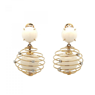18K Gold White Quartz Drop Earrings