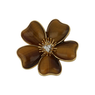 Tenenbaum 18K Tigers Eye Flower Ring with Diamonds