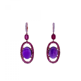 18K Gold Multi Gemstone Drop Earrings