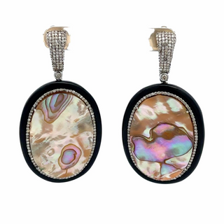 Maharaja Sterling Silver Mother of Pearl, Onyx & Diamond Earrings