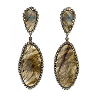 Maharaja Sterling Silver Labradorite and Diamond Drop Earrings