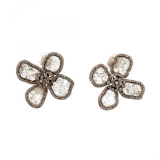 Maharaja Sterling Silver Diamond Flower Stud Earrings