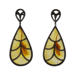 Maharaja Sterling Silver Agate Drop Earrings with Diamonds