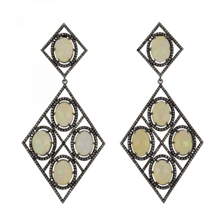 Maharaja Sterling Silver Opal Kite Shaped Drop Earrings with Diamonds