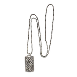 Scott Kay Sterling Silver Equestrian Basket Weave Dog Tag Necklace
