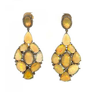 Maharaja Sterling Silver Opal Drop Earrings with Diamonds