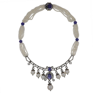 Maharaja Sterling Silver Pearl, Tanzanite and Diamond Jewelry Suite
