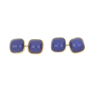Art Deco 14K Gold Sugarloaf Blue Chalcedony Cufflinks