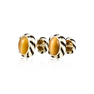 Vintage David Webb 18K Gold Enamel & Tiger's Eye Swirl Cufflinks