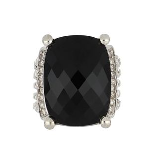Estate David Yurman Sterling Silver Onyx Cocktail Ring with Diamonds