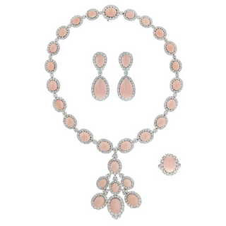 Vintage/Estate 18K White Gold Diamonds with Corals Suite