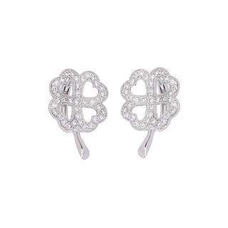 Estate 18K White Gold Diamond Clover Stud Earrings