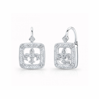 18K White Gold Diamond Fleur de Lis Drop Earrings