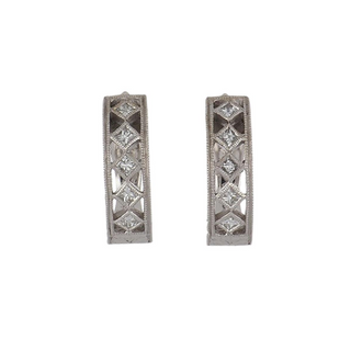 14K White Gold Diamond Huggie Earrings