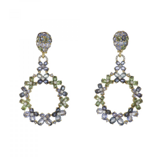 Estate 18K Gold Sapphires Multi Drop Earrings with Diamonds