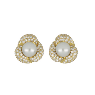 Estate 18K Gold South Sea Pearl Earrings with Diamond Frames