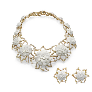 Important Estate Chanel White Agate & Diamond Camellia Jewelry Suite