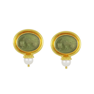 Estate Elizabeth Locke Venetian Glass Intaglio Earrings with Pearls