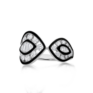 18K White Gold Diamond Ring with Black Enamel