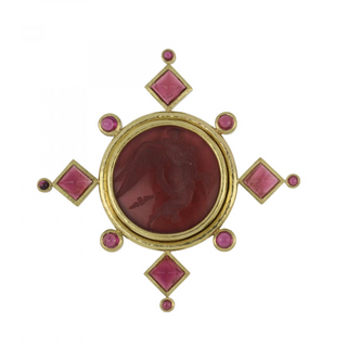 Estate Elizabeth Locke 18K Gold Glass Brooch with Tourmalines