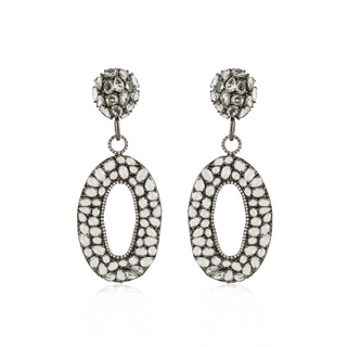 Estate 18K Blackened Gold White Topaz & Diamond Drop Earrings